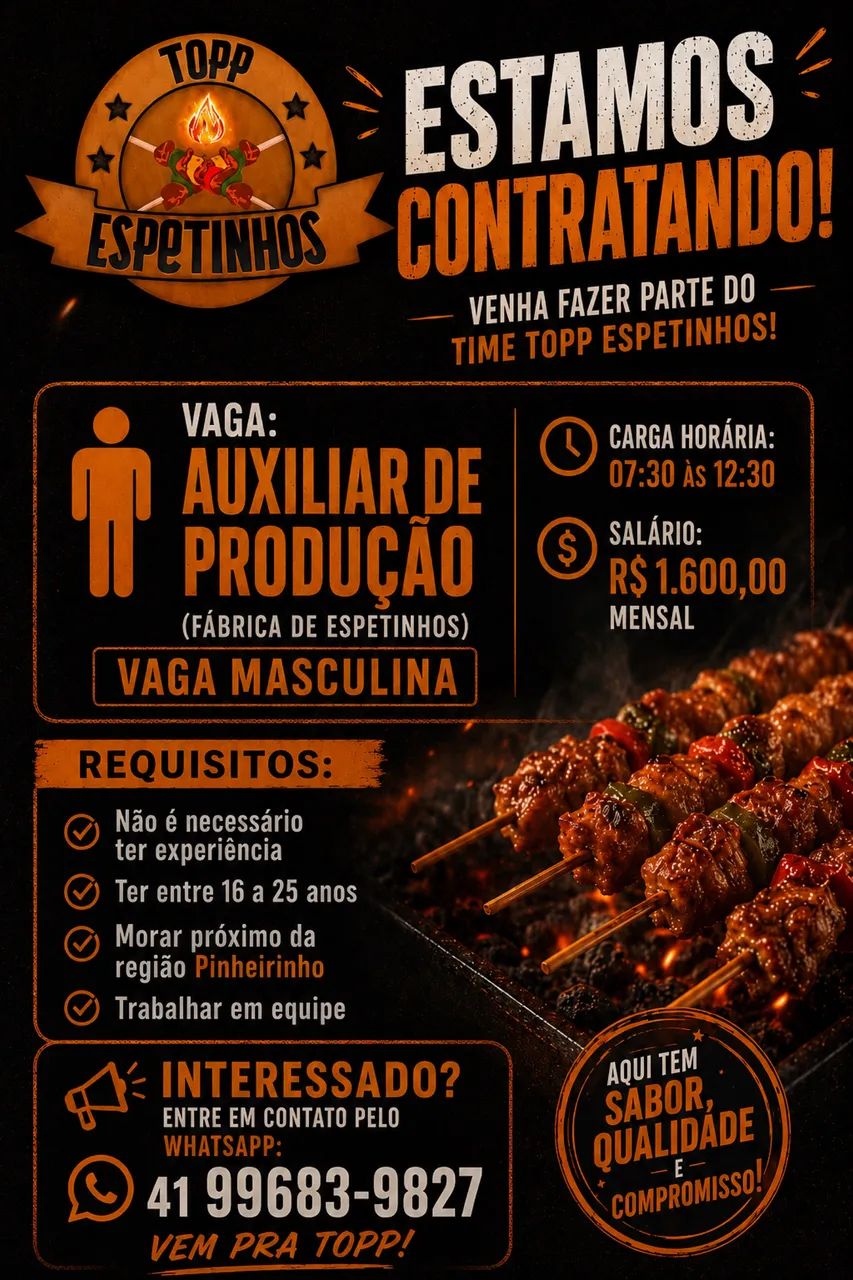 Vaga para fabricação de espetinhos. 1