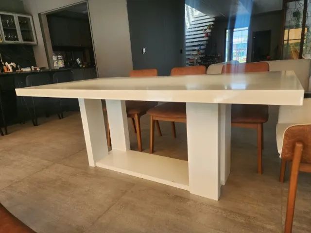 Mesa de jantar em laca branca com cadeiras - Foto 4
