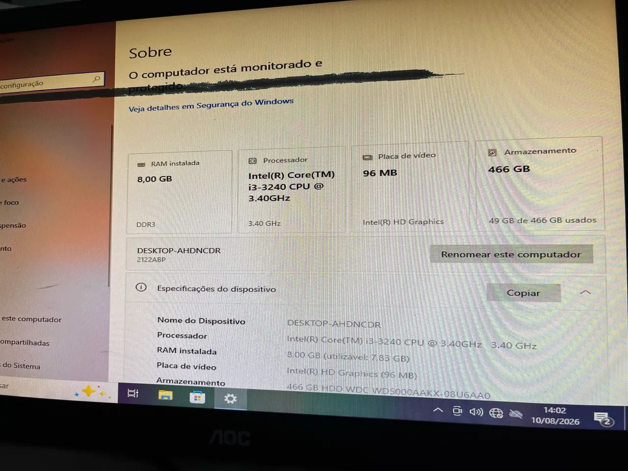 Pc lenovo, acompanha monitor, mouse e teclado 