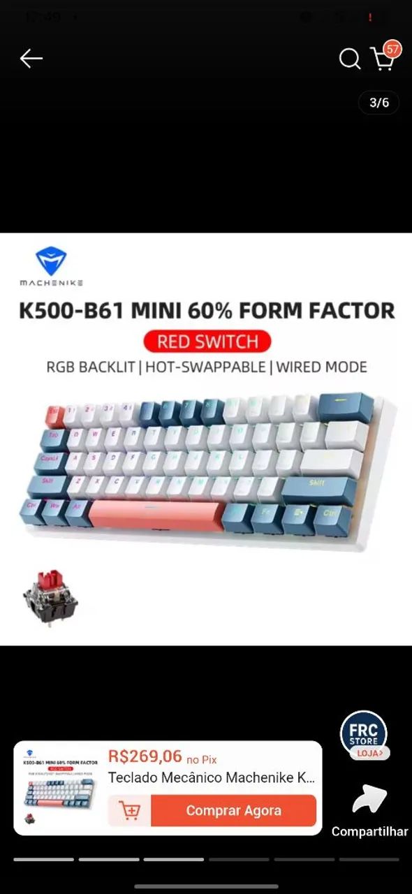 Teclado Gamer Machenike K500 b61 switch vermelho - Foto 2