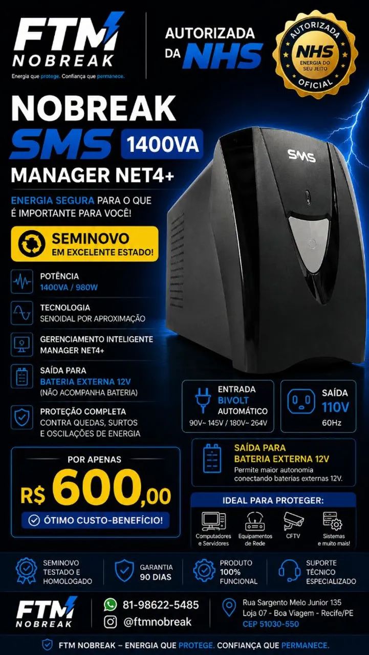 NOBREAK SMS 1400VA // BATERIA NOVA