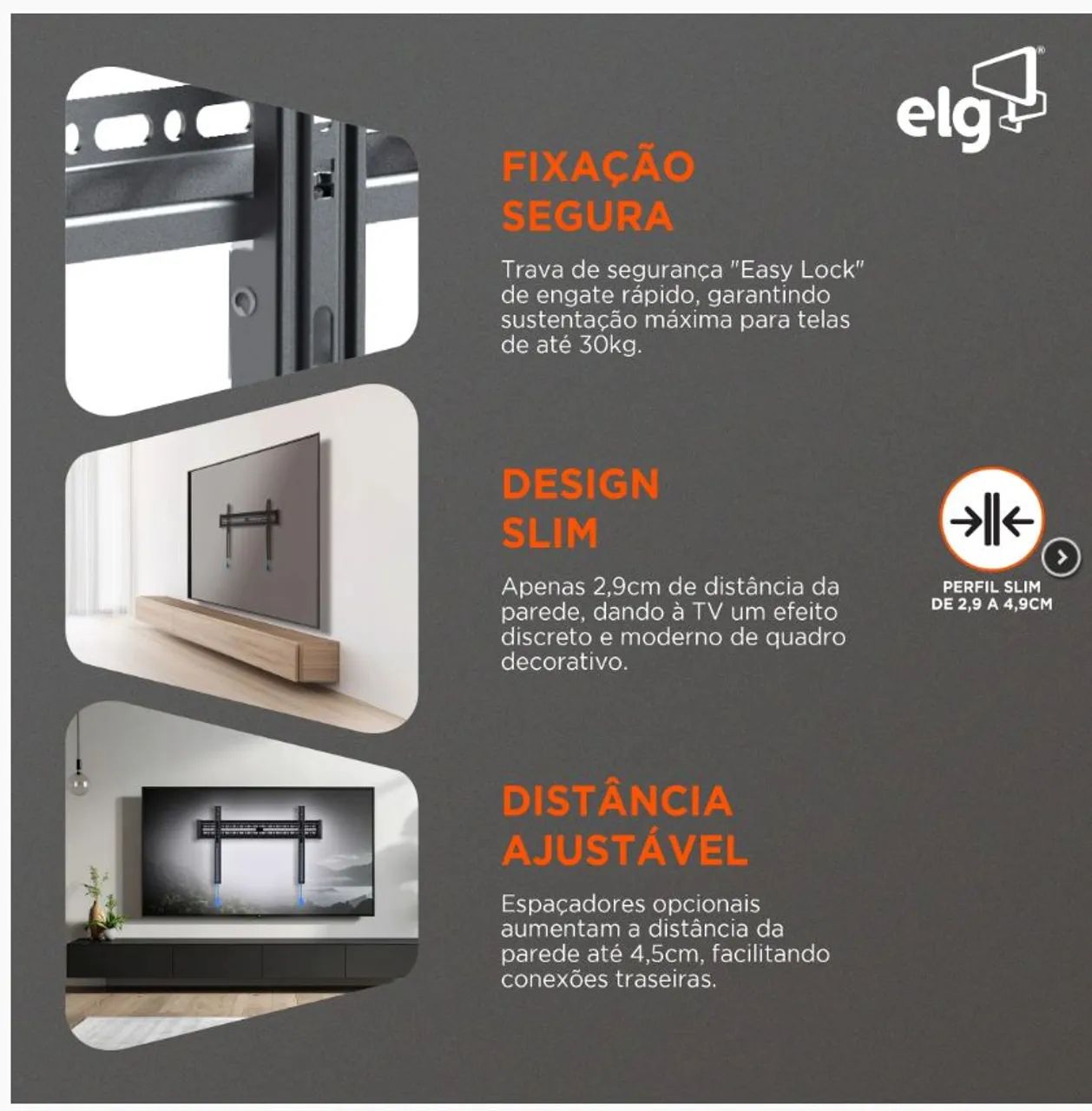 Suporte fixo TV aço carbono. 32 até 86 polegadas  - Foto 3