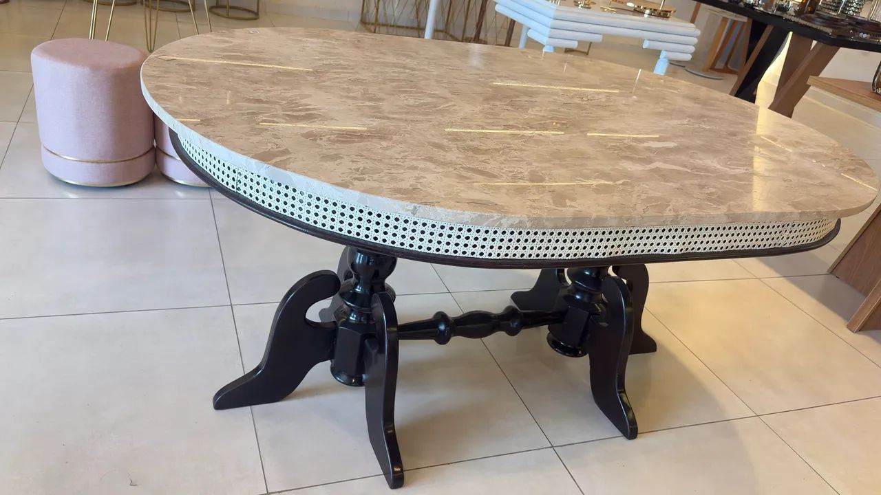 Mesa em madeira maciça e pedra travertino  - Foto 4