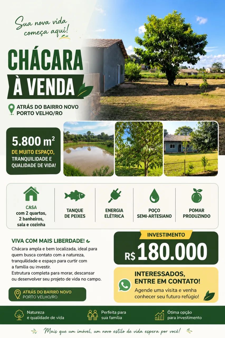Vendo Chácara com tanque e pomar em Porto Velho/RO