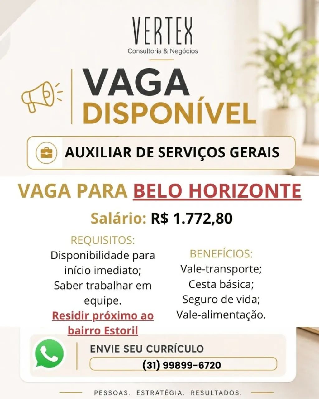 Vaga para auxiliar de serviços gerais