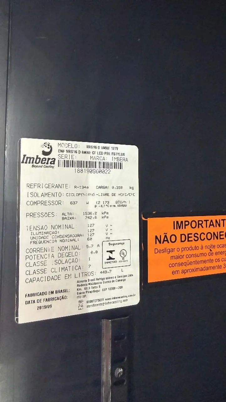 Refrigerador Expositor Vertical Imbera VRS16 D BMAE 127v - Foto 5