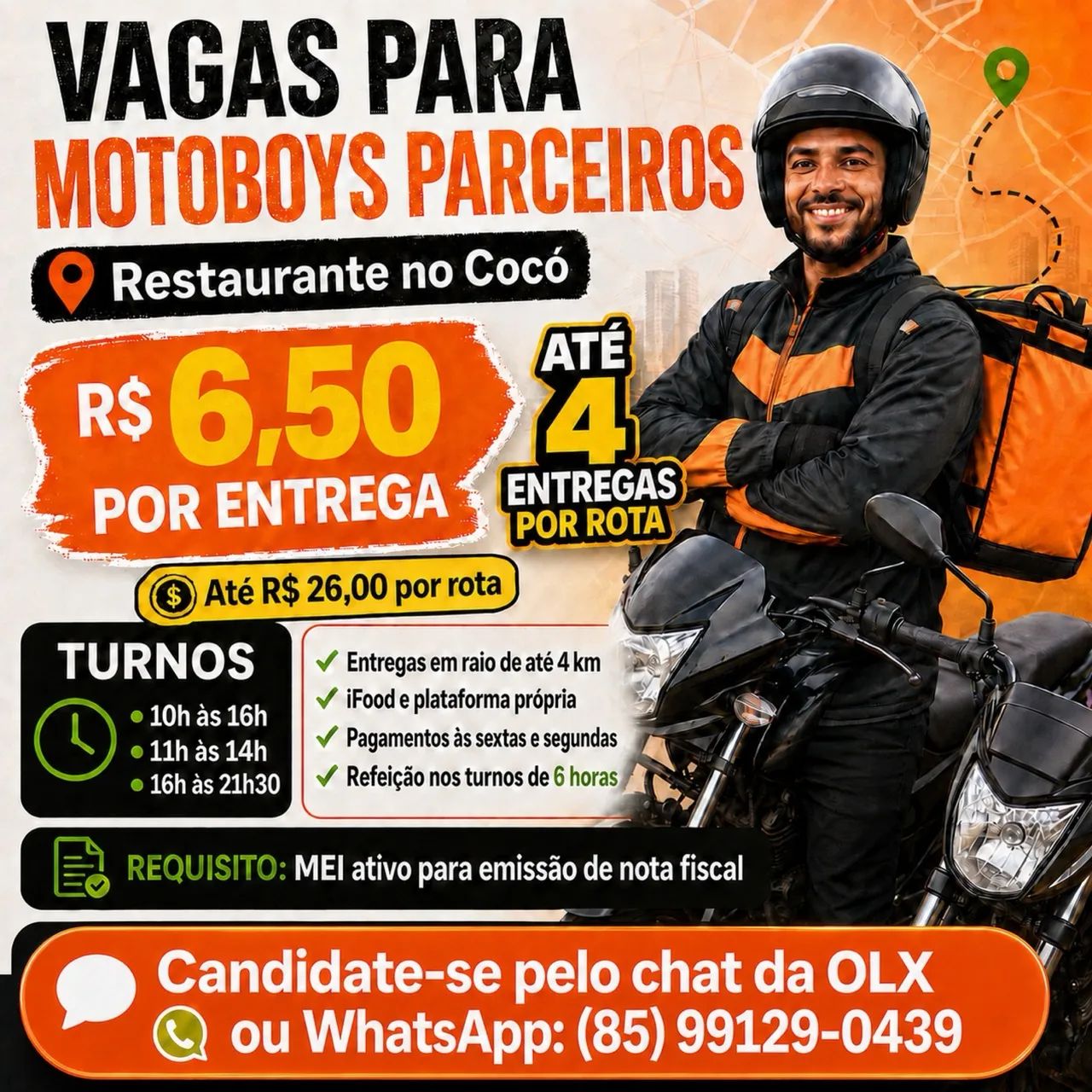 Vaga para motoboy parceiro