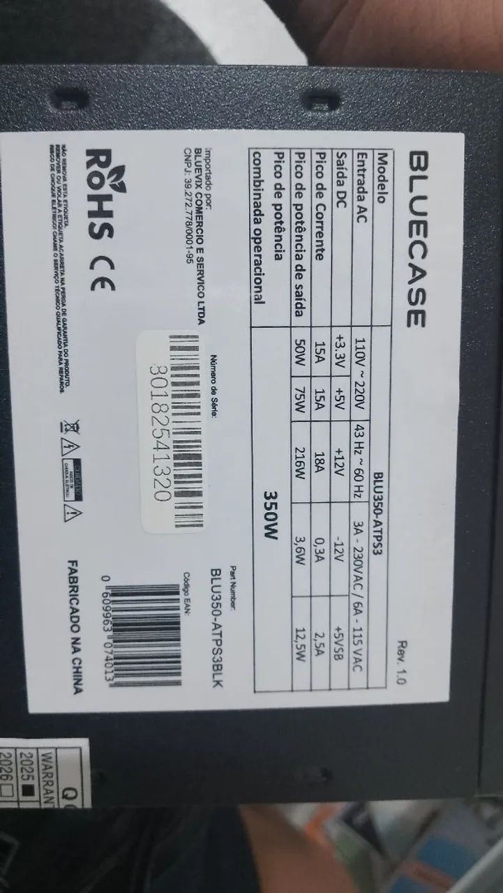 FONTE DA BLUECASE 350 NOVA