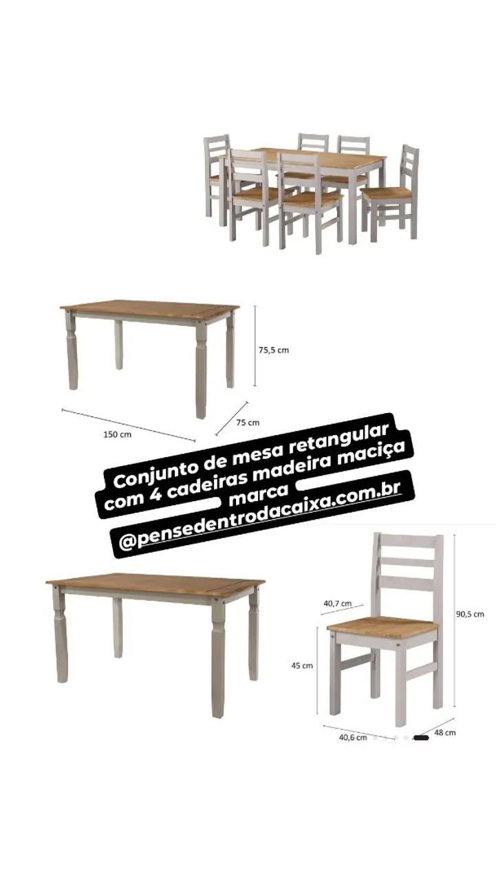Mesa  retangular + 4 cadeiras madeira maciça - Foto 3