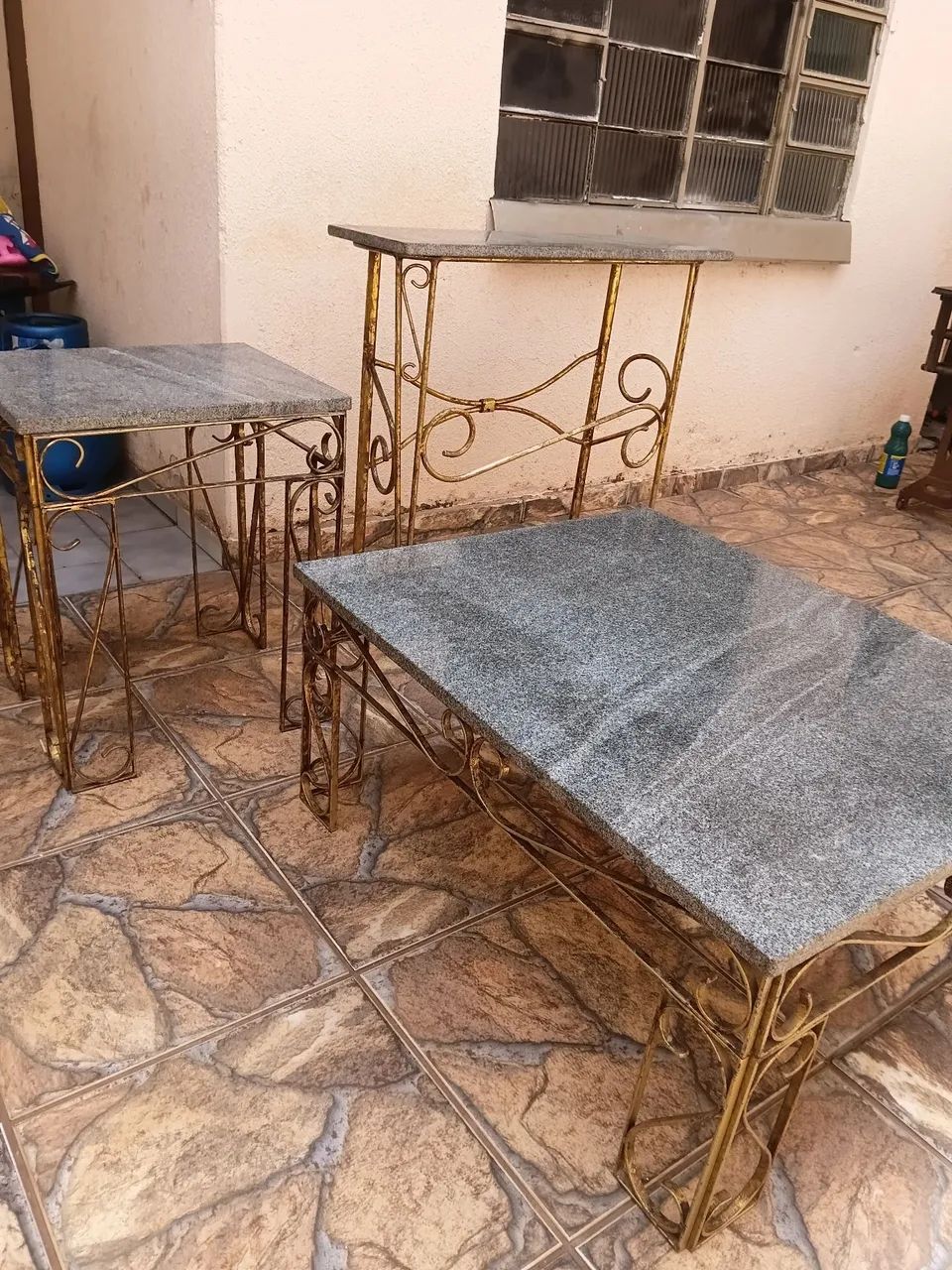 Conjunto 3 peças  mesa de mármore 