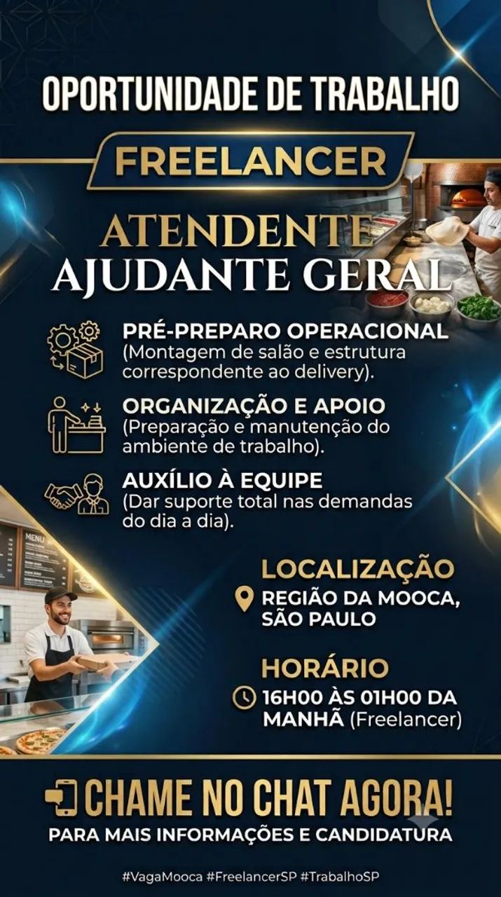 Vaga Freelancer - Ajudante Geral / Pré-preparo (Mooca)