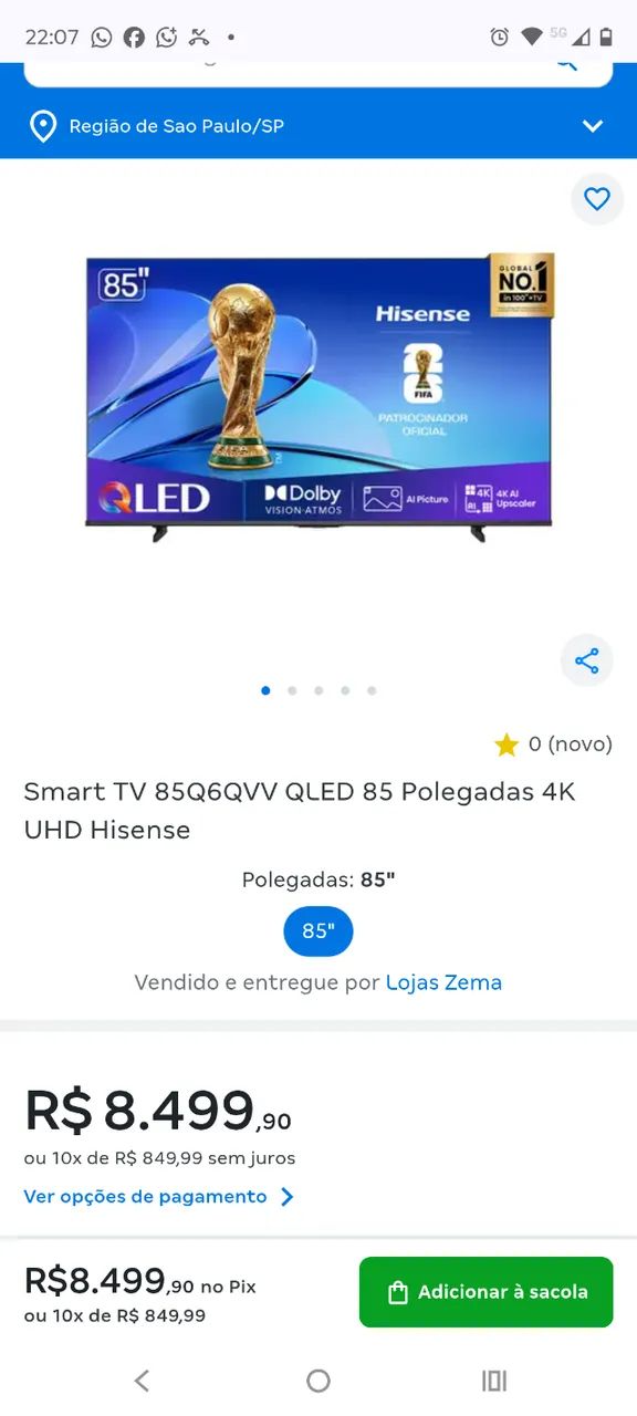 Tv hisense 85:polegadas Qled na garantia 