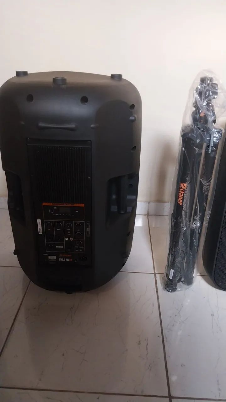 02 Caixas De Som Staner Sr315m Bluetooth Usb + 02 Tripés - Foto 4