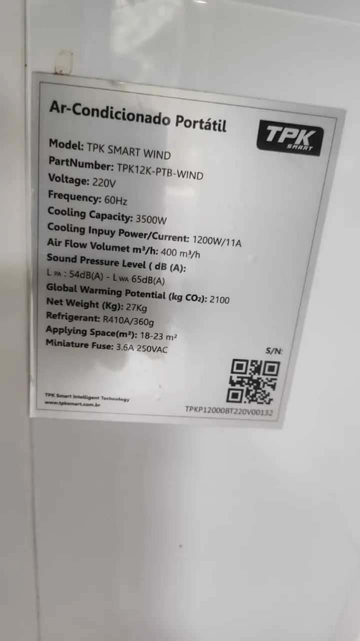 Ar-Condicionado Portátil TPK Smart Wind 12.000 BTUs Quente/Frio NOVO - Foto 3