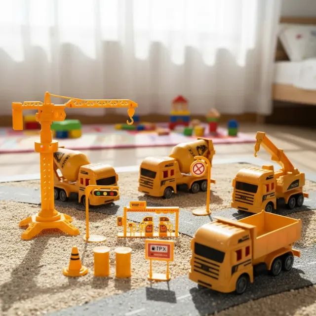 Kit Construção com caminhões e placas de sinalização