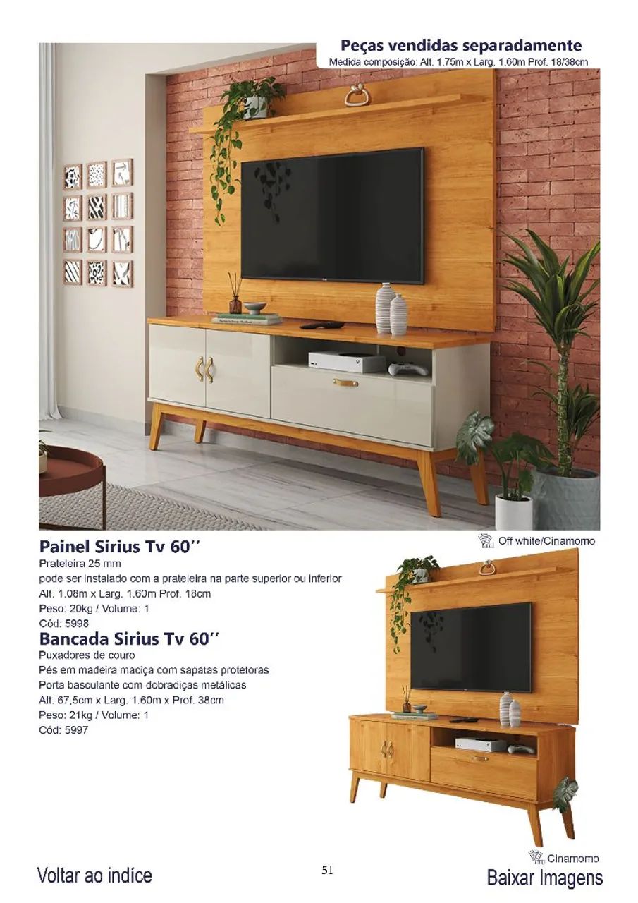Painel + Bancada Sirius para TV até 60"