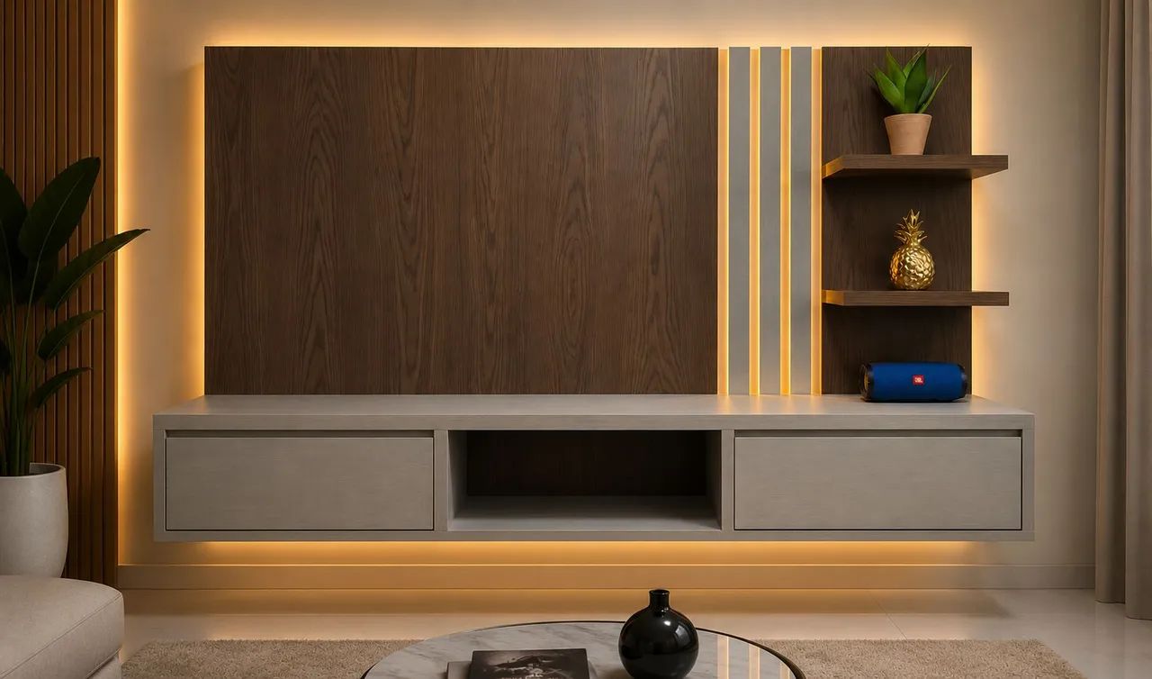 Painel com rack suspendo 