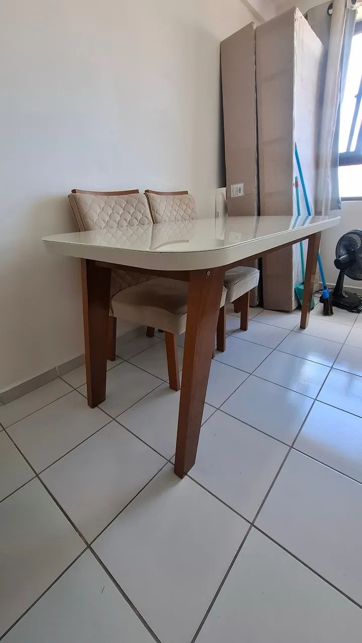 MESA DE JANTAR COM 6 CADEIRAS - MADEIRA / OFF-WHITE - Foto 2
