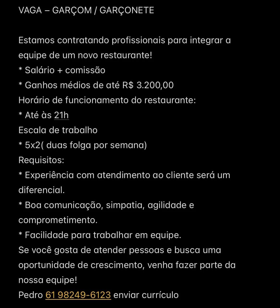 Vaga de atendimento