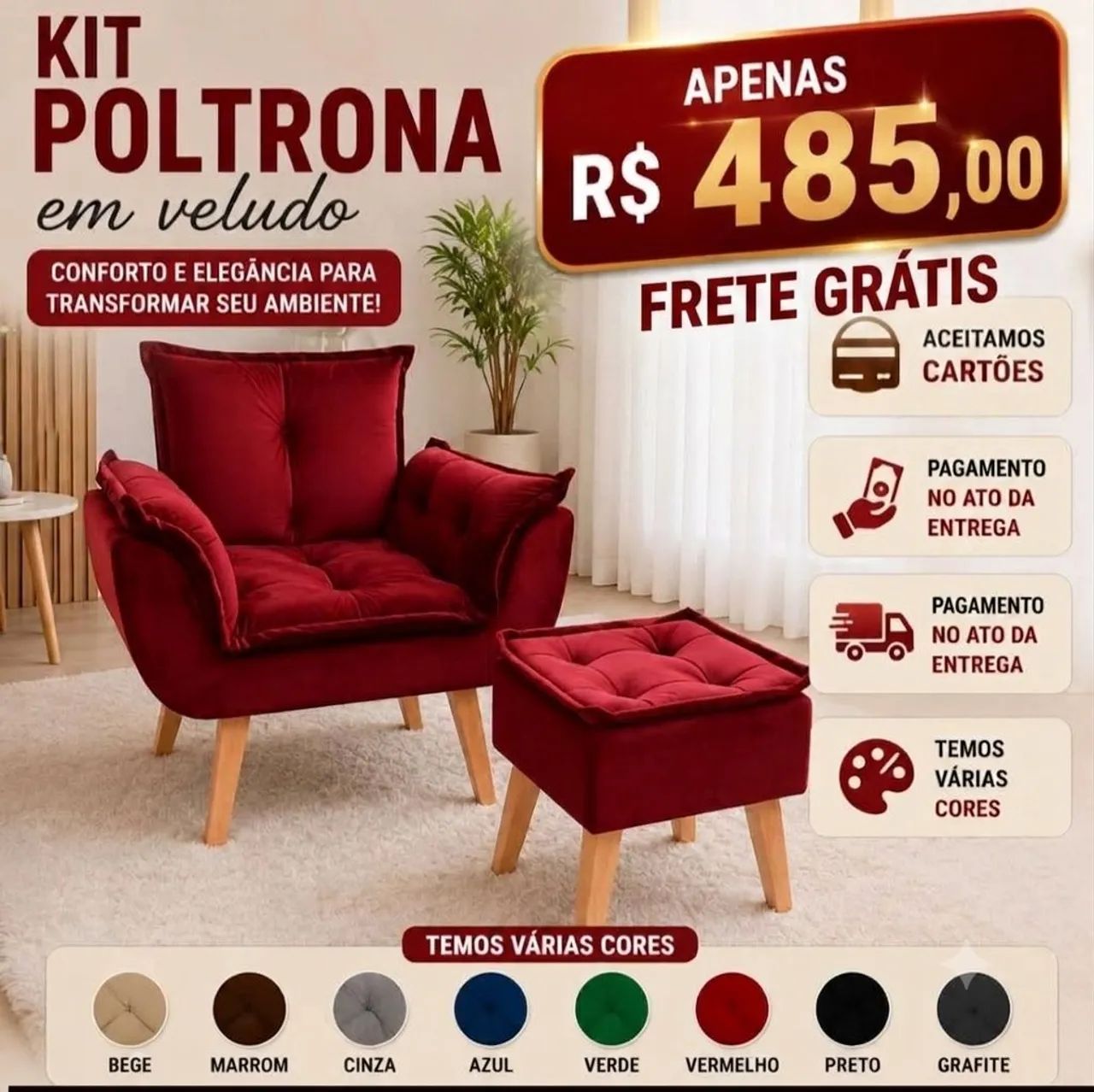 Poltrona veludo promoção 