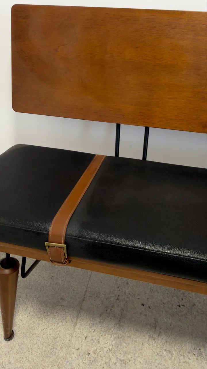 Banco com Encosto Kopec 151 cm - Natural com PU Preto - Foto 4