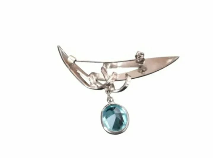 BROCHE EM PRATA, COM PINGENTE DE TOPÁZIO SWISS BLUE. - Foto 5