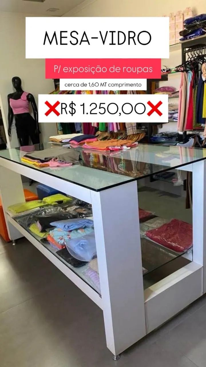 Mesa de Vidro para loja de roupas - Excelente estado