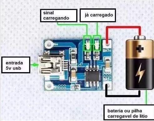 COD-AM1 Tp4056 Micro Usb Carregador Bateria Litio 1a 5v Lithium - Foto 3