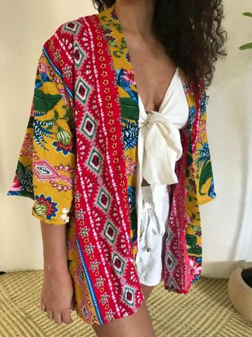 Kimono sobreposição verão moda feminina - Foto 4