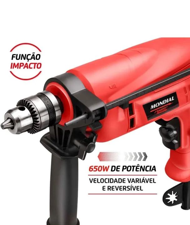 Furadeira de Impacto com Maleta, Mondial, Vermelho, 650W, 2200V - Foto 2
