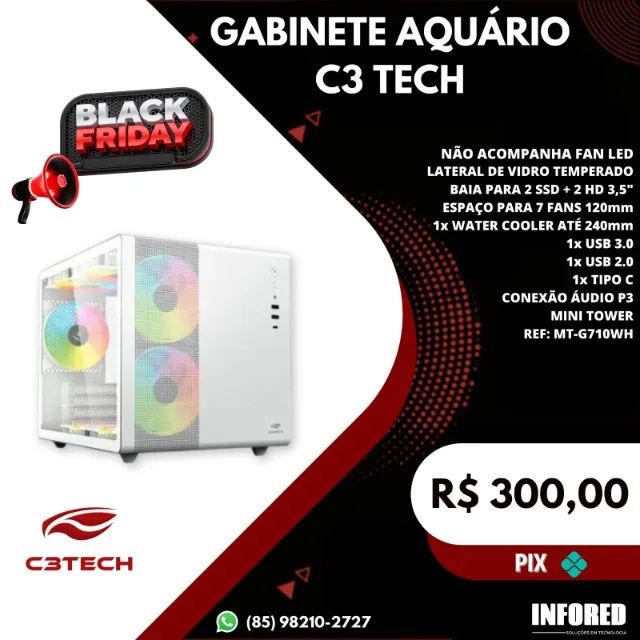 Gabinete aquário C3 Tech branco (MT-G710BK)