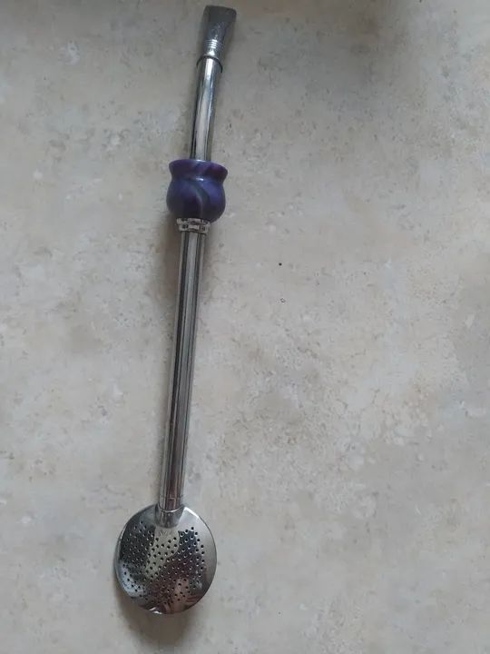 Bomba para Chimarrão - Aço Inox com Detalhe em Pedra