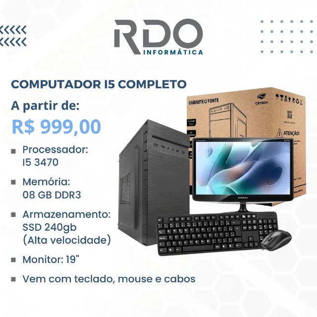 Desktop Completo I5 3470 - 8Gb Ddr3 - Ssd 240 Gb - c/ Monitor 19