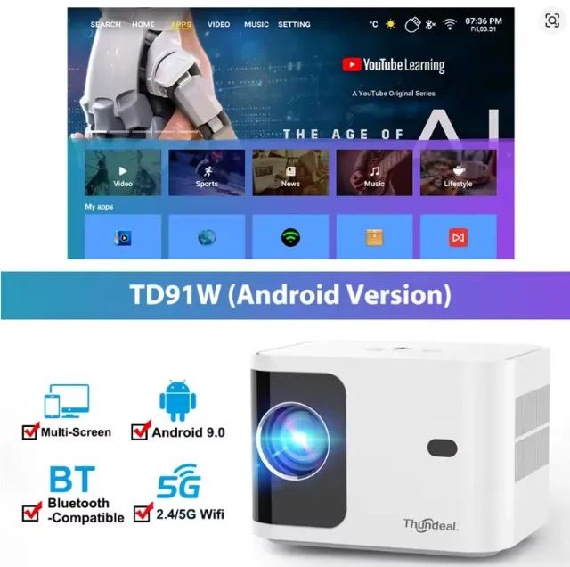 ThundeaL-Mini projetor Full HD TD91, vídeo 4K, 5G, WiFi, Android, portátil, Home Theater - Foto 2