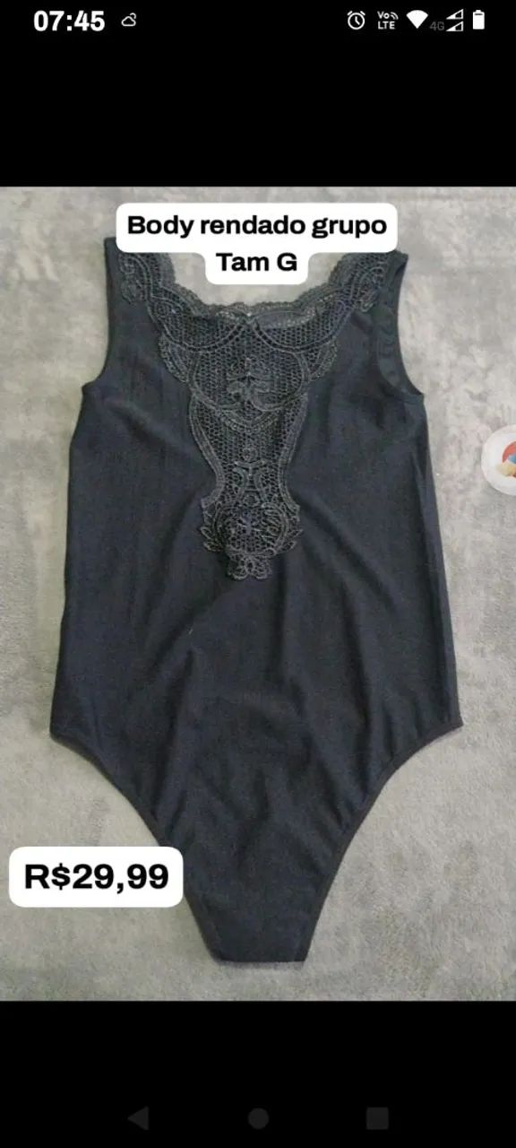 Body rendado preto - Tamanho G