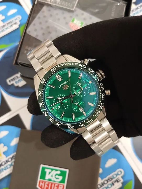 RELOGIO CHNOGRAPH FUNDO VERDE