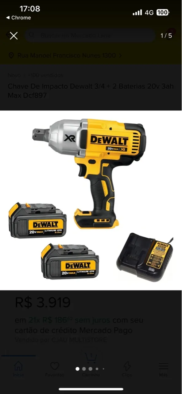 Chave de Impacto Dewalt DCF 897 XR 20v 2 baterias 3ah e carregador lacrados