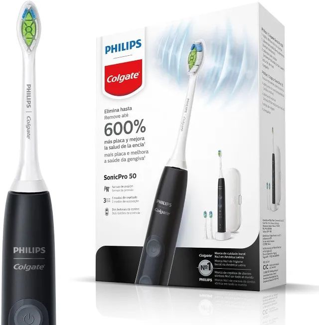 Colgate Philips Sonic Pro 50 - Escova De Dente Elétrica Recarregável Bivolt Com 2 Refis E - Foto 3