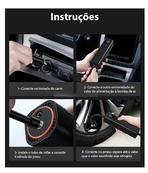 Mini compressor de ar portátil Baseus para carro, cor preta - Foto 2