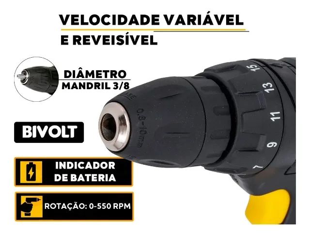 Parafusadeira Furadeira Profissional Hammer 12V Bateria Bivolt com Garantia - Foto 6