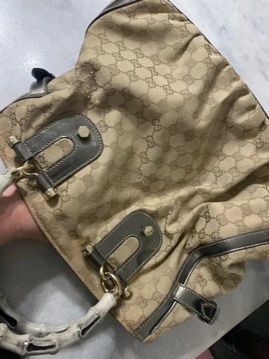 Bolsa Tote Gucci Bamboo Canvas Original - Foto 4