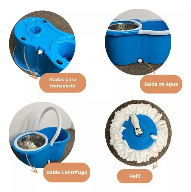 mop com balde aço inox 13l napoles 46x25x21,5cm namop456-azul - Foto 2