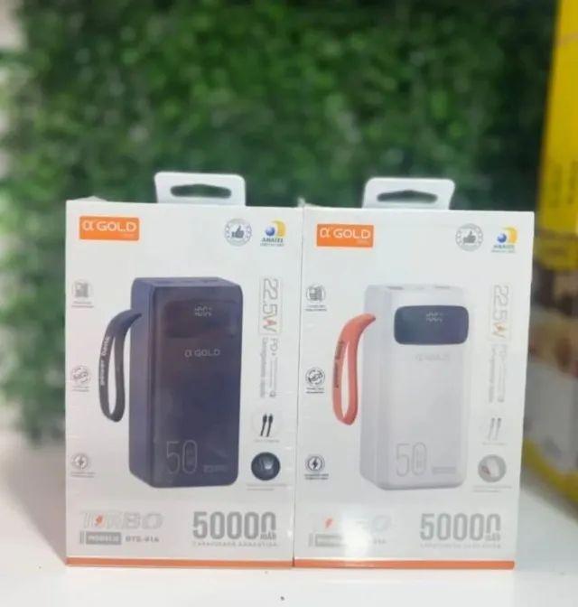 Power Bank 50.000Mah Carregador Rápido Com Display Portátil - Gold