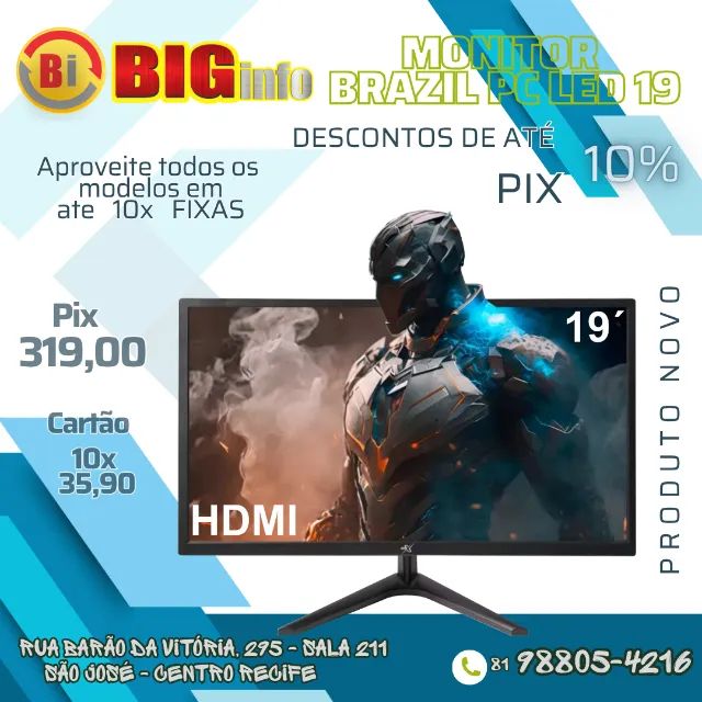 Monitor Led 19" Brazilpc Bpc-19we02-b Preto Widescreen - Em ate 10x Fixas 