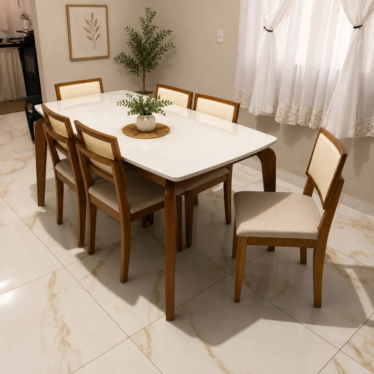 Mesa de Jantar perna de aranha 180x90 Com 6 Cadeiras