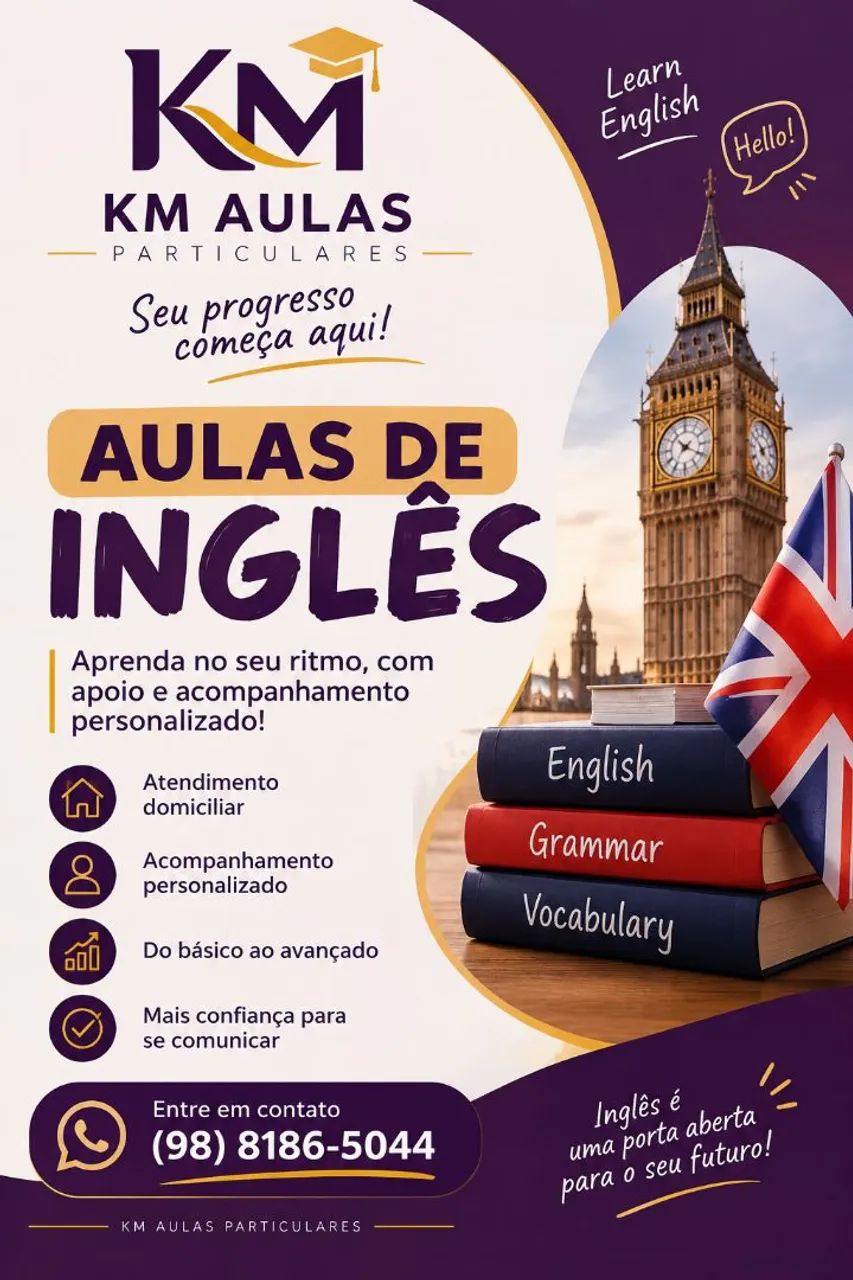 APRENDA INGLÊS COM A KM AULAS PARTICULARES!