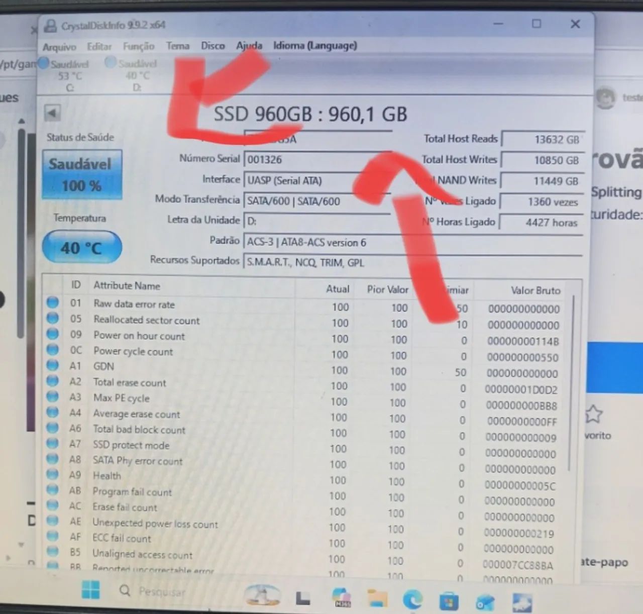 SSD 960GB 100% Saúde  - Foto 3