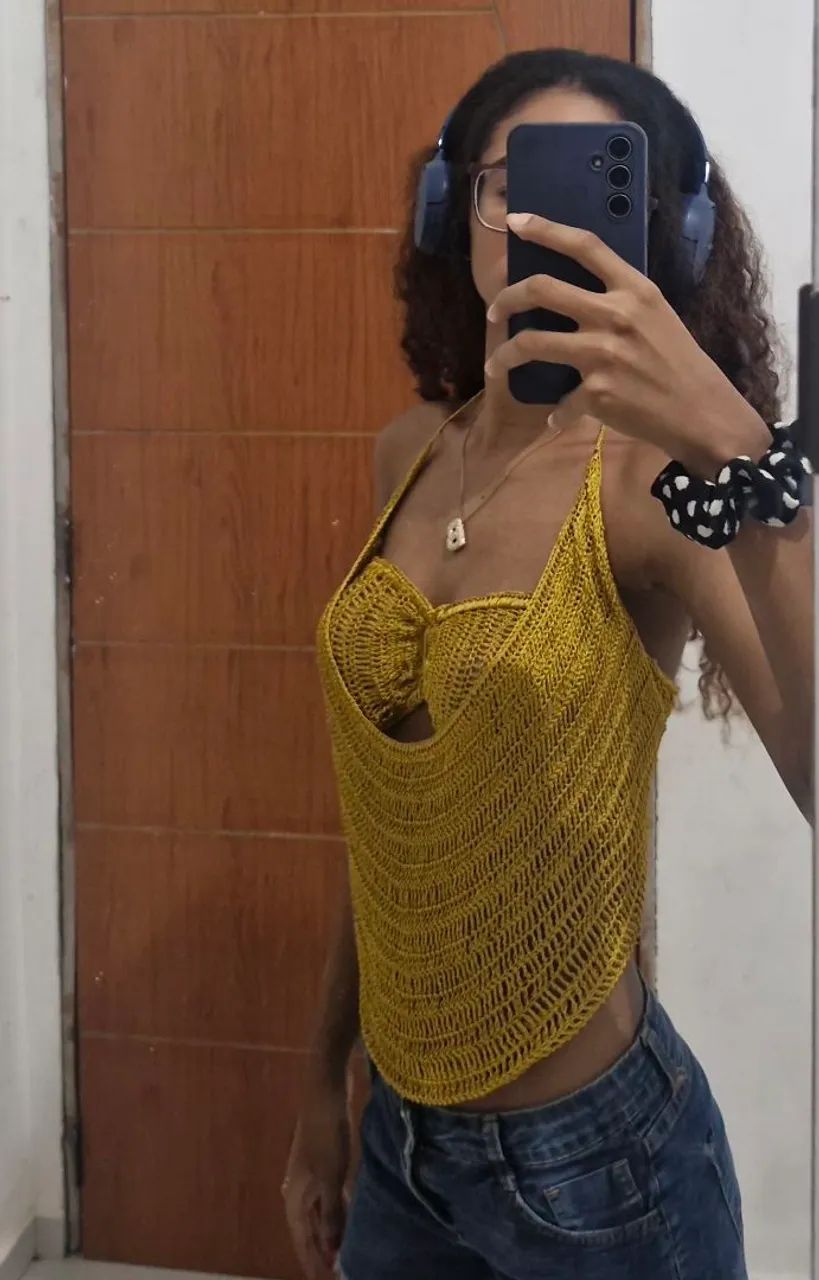 Conjunto crochê dourado. - Foto 2