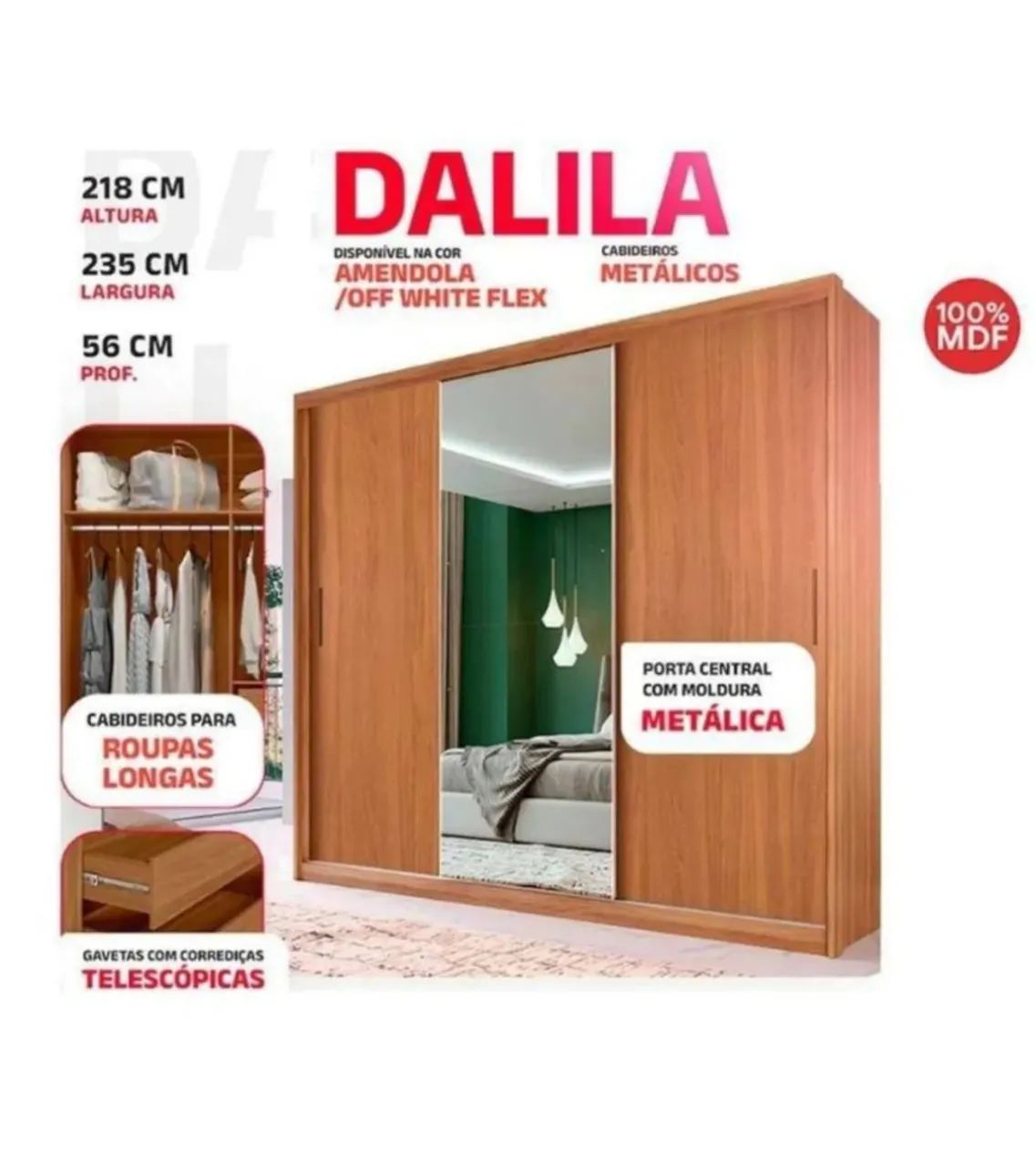 Guarda Roupas Casal Dalila com Espelho