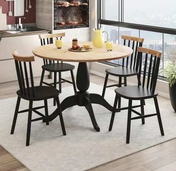 Conjunto De Mesa Redonda Com 4 Cadeira Eucalipto Preto - Foto 2
